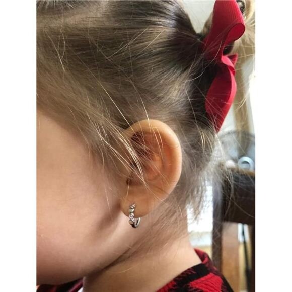 Double Love Heart Cubic Zirconia Small Hoop Earrings for Women Girls - Picture 2 of 7